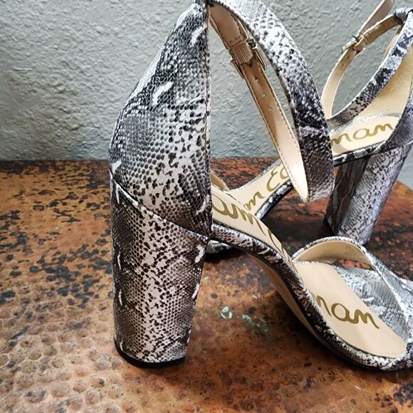 Sam Edelman Sz. 8.5 Yaro Python-Embossed Leather Block-Heel Sandals 538 - Picture 9 of 15